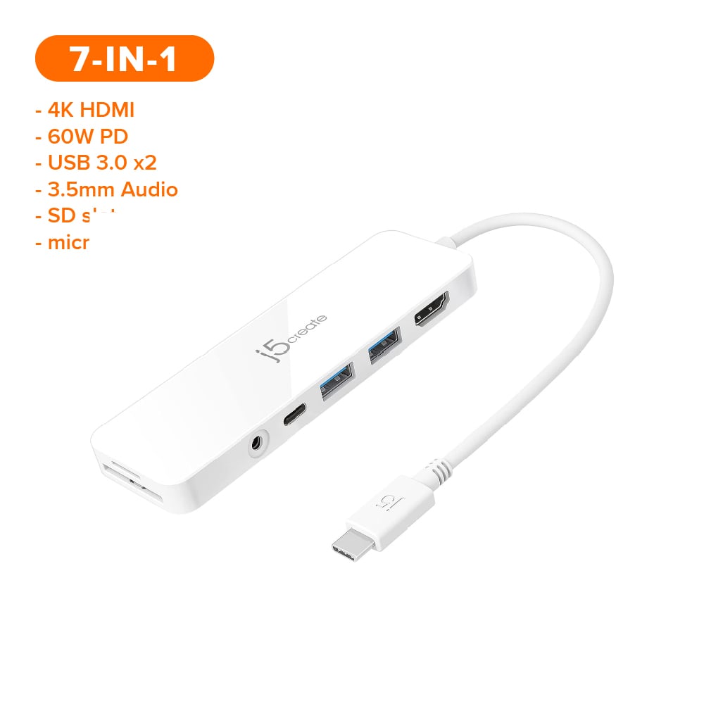J5create USB-C 7-in-1 4K HDMI™ Multi-Port Hub with Power Delivery (JCD373)