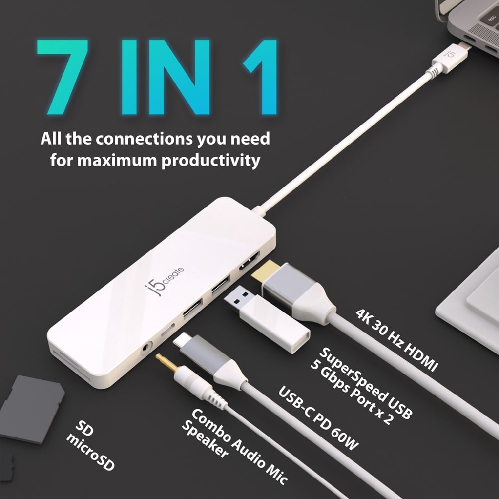 J5create USB-C 7-in-1 4K HDMI™ Multi-Port Hub with Power Delivery (JCD373)