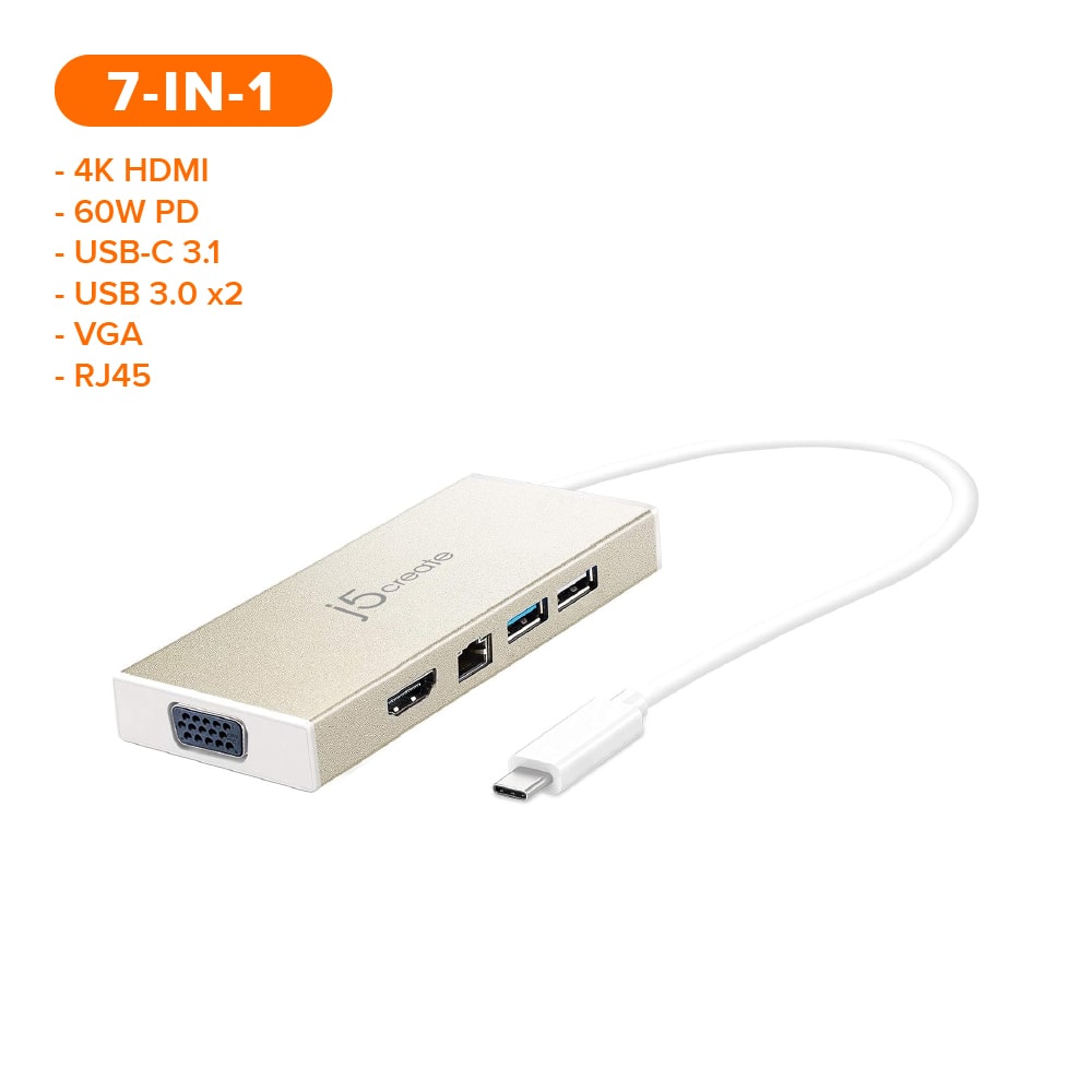 J5create USB-C 7-in-1 4K HDMI™ Multi-Port Hub with Power Delivery (JCD376)