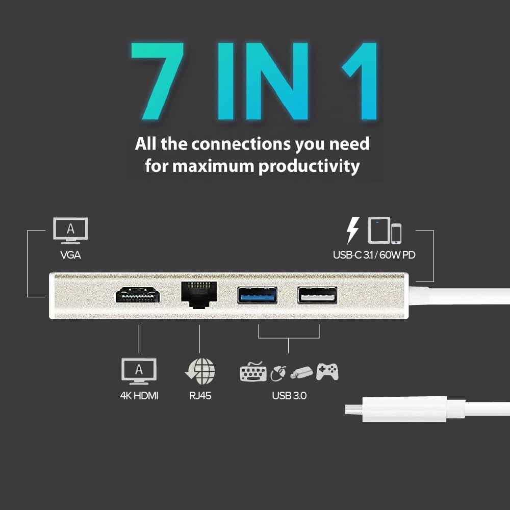 J5create USB-C 7-in-1 4K HDMI™ Multi-Port Hub with Power Delivery (JCD376)
