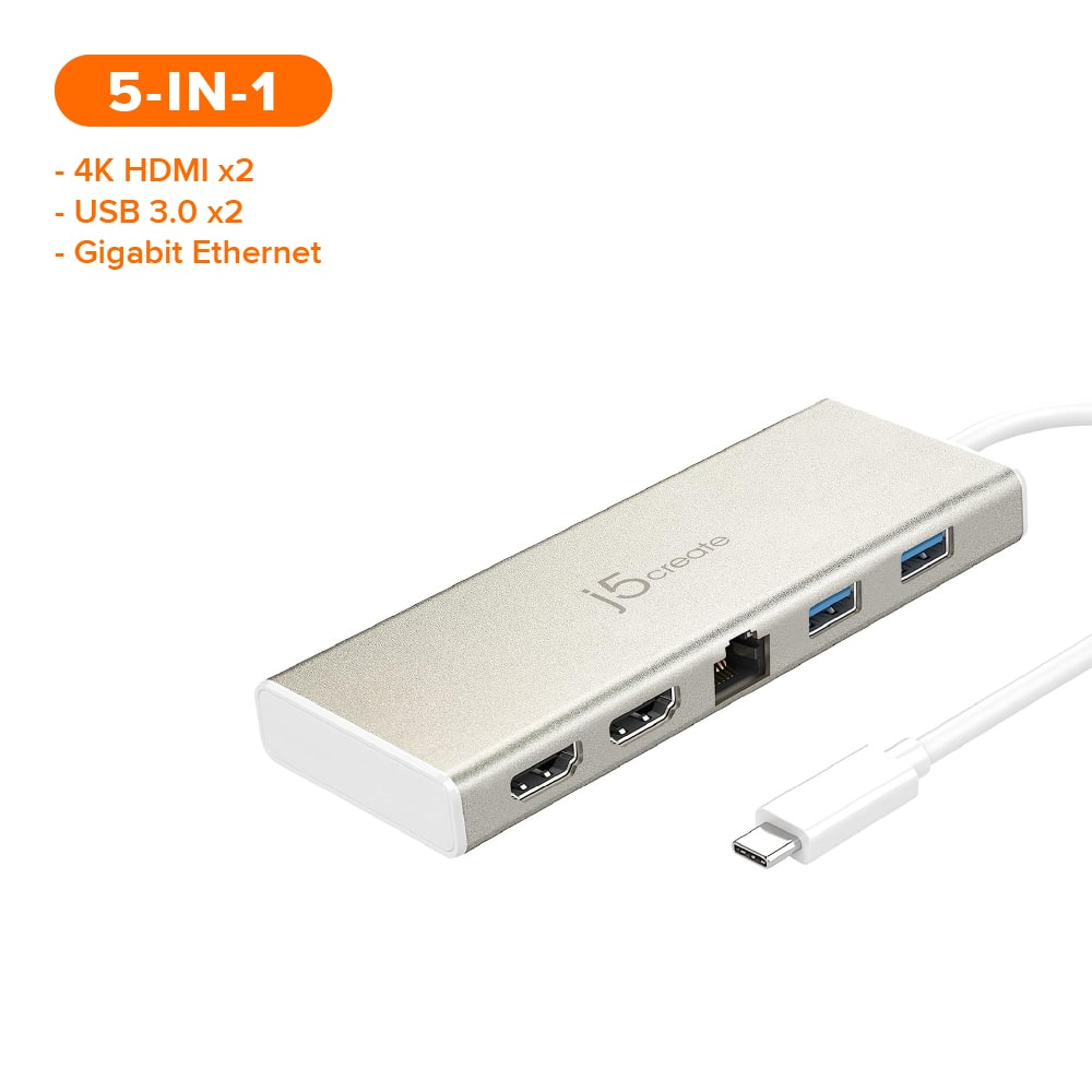 J5create 4K USB-C 5-in-1 Dual HDMI™ Mini Dock (JCD381)