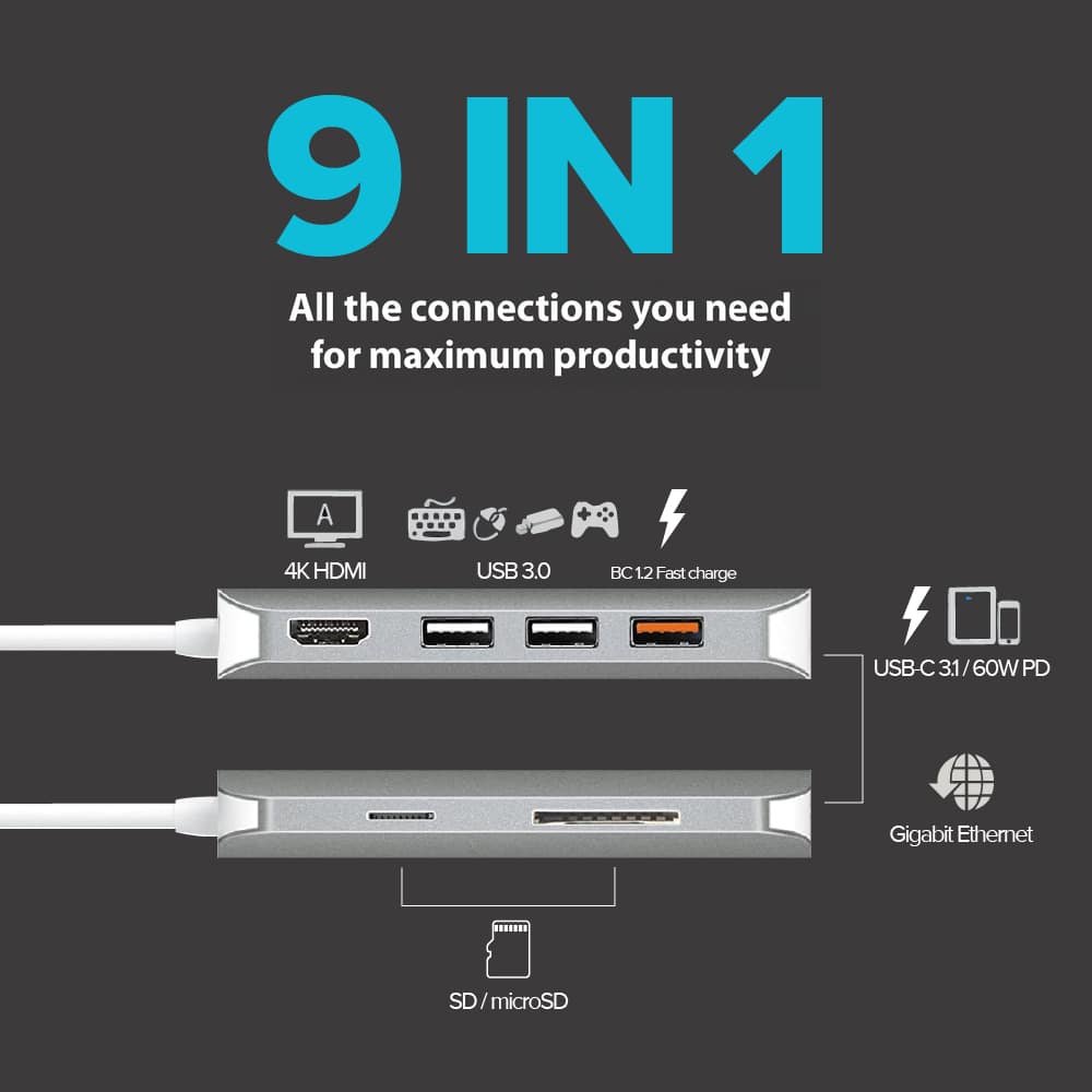 J5create USB-C 9-in-1 4K HDMI™ Multi-Port Hub with PD 100W (JCD383)