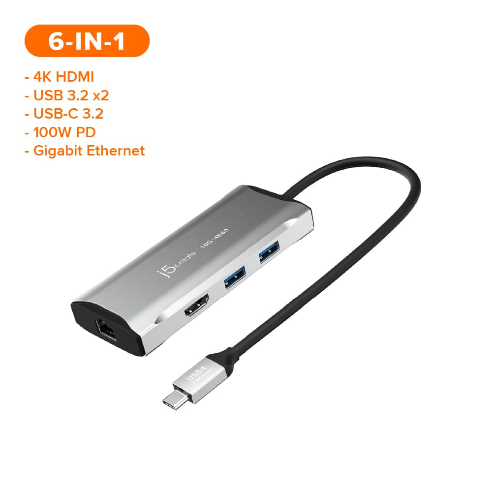 J5create USB-C 6-in-1 4K60 HDMI™ 10Gbps Travel Dock (JCD392)