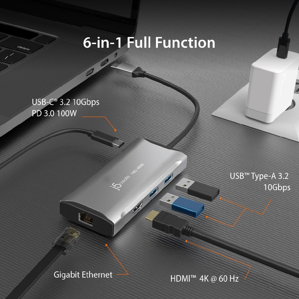 J5create USB-C 6-in-1 4K60 HDMI™ 10Gbps Travel Dock (JCD392)