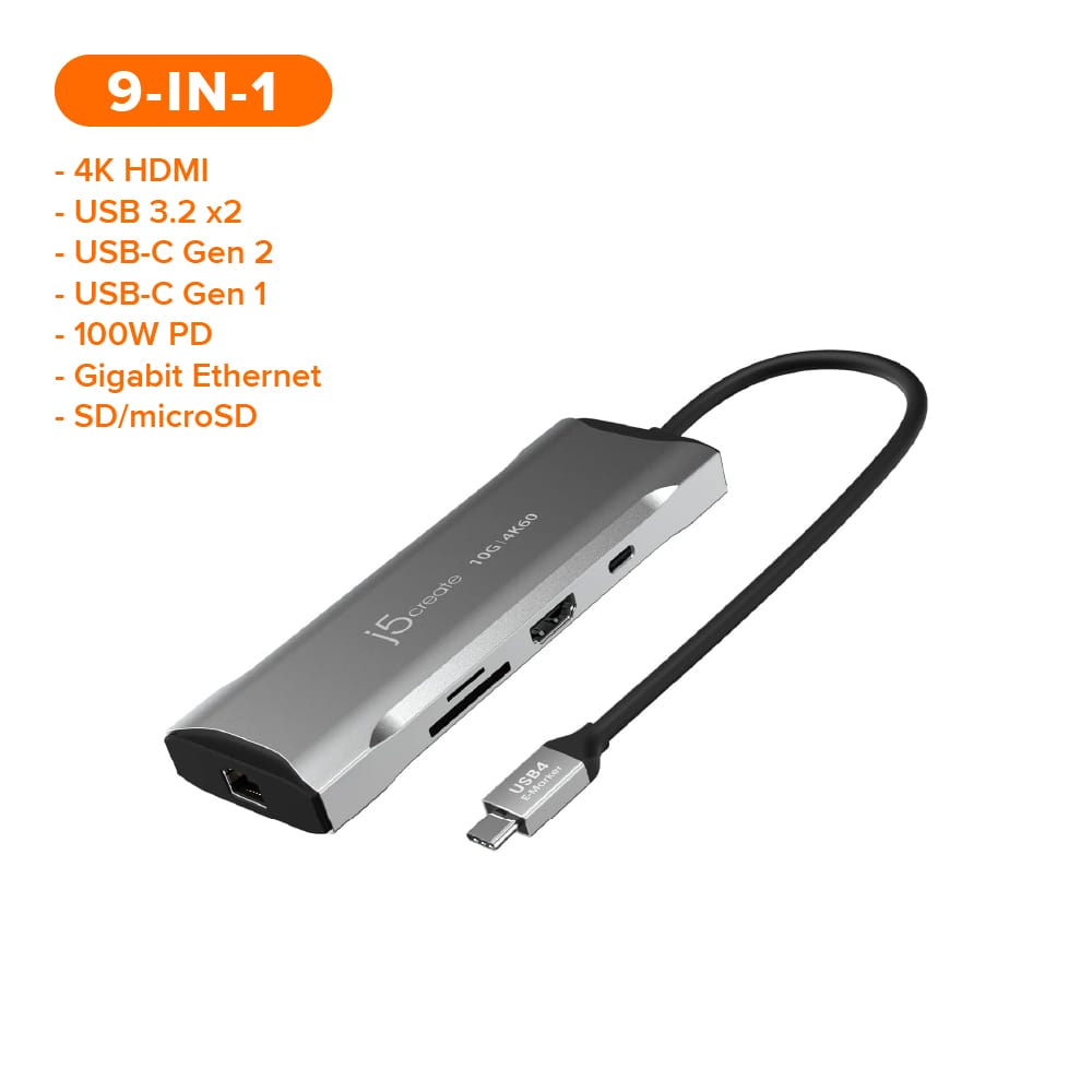 J5create USB-C 9-in-1 4K60 HDMI™ 10Gbps Travel Dock (JCD393)