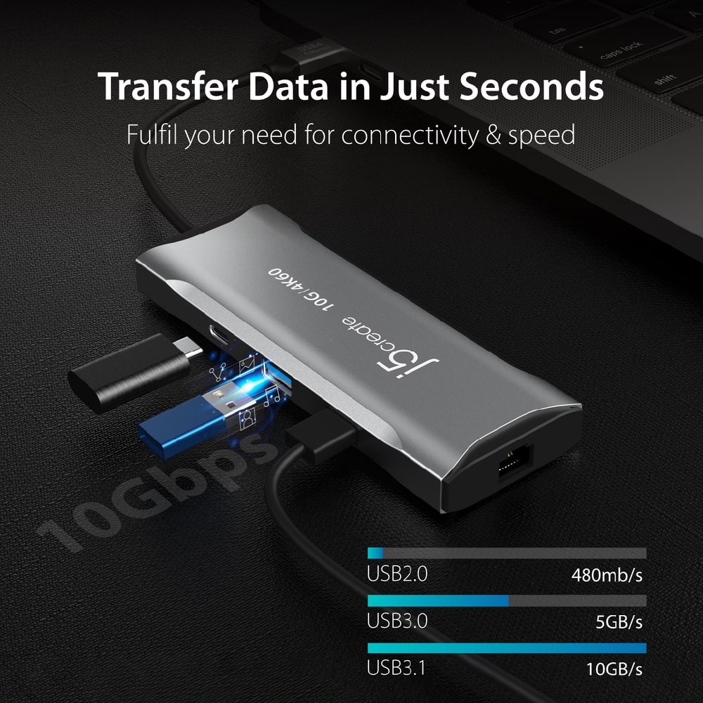 J5create USB-C 9-in-1 4K60 HDMI™ 10Gbps Travel Dock (JCD393)