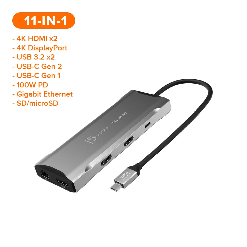 J5create 4K60 Elite USB-C 11-in-1 Triple-Monitor 10Gbps Mini Dock (JCD397)