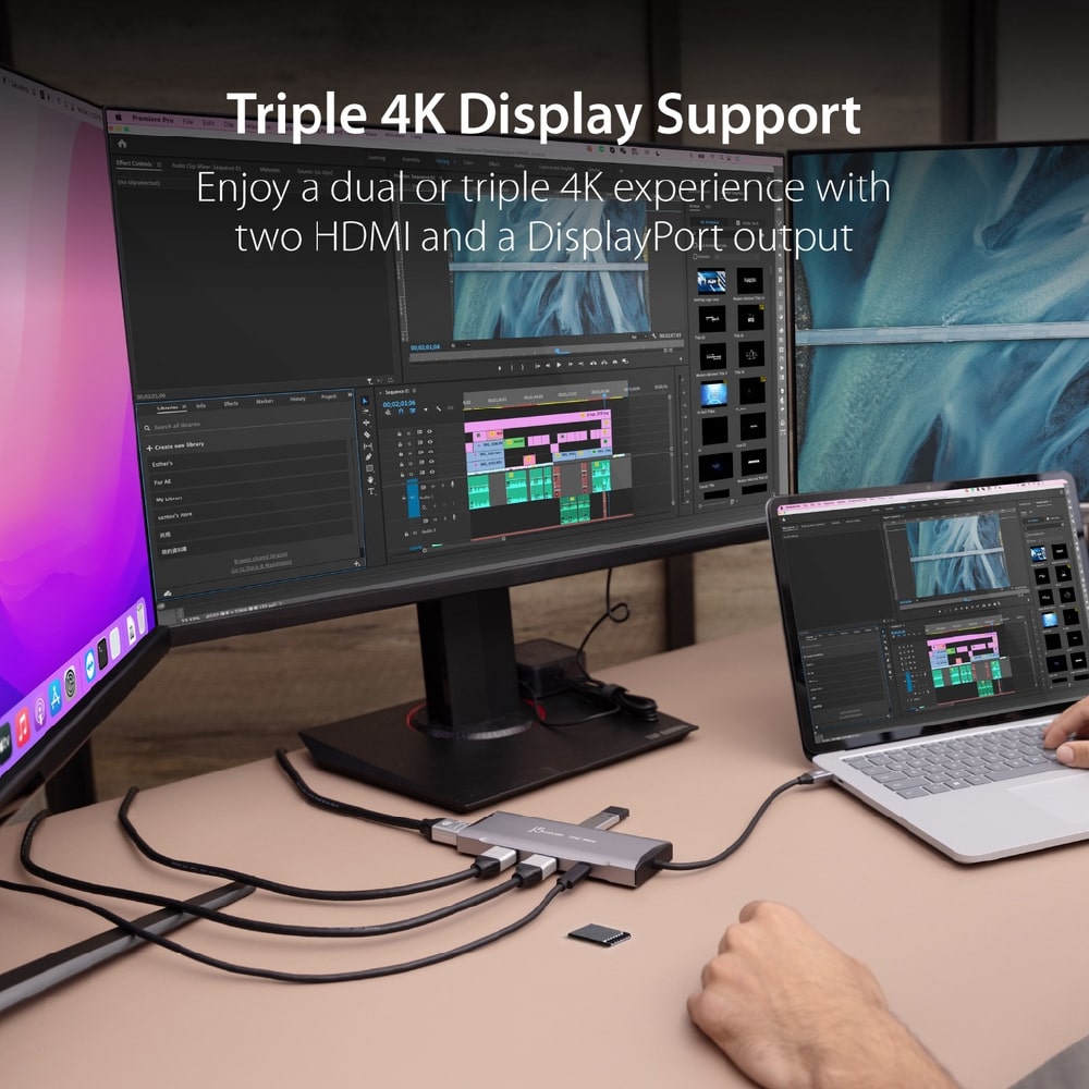 J5create 4K60 Elite USB-C 11-in-1 Triple-Monitor 10Gbps Mini Dock (JCD397)
