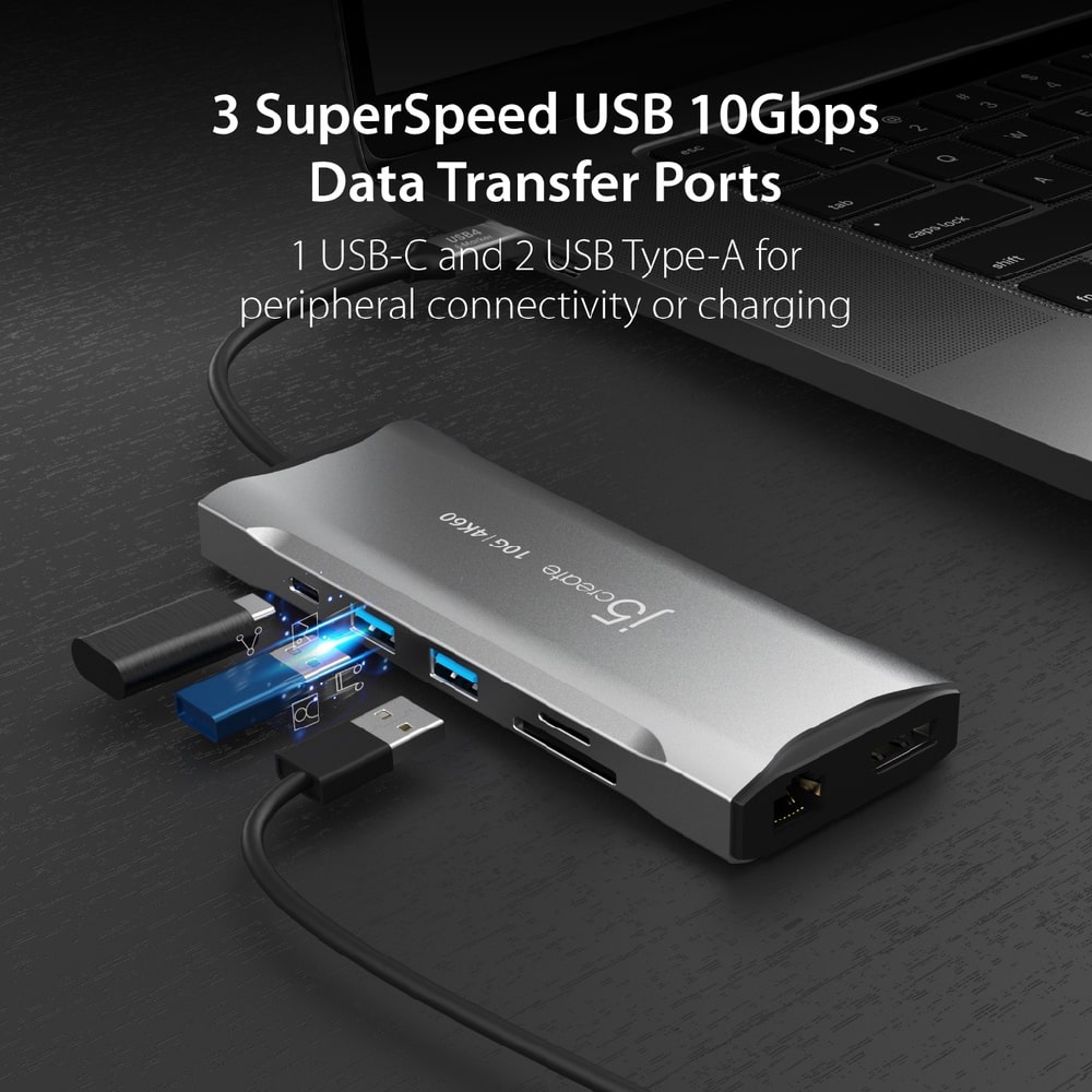 J5create 4K60 Elite USB-C 11-in-1 Triple-Monitor 10Gbps Mini Dock (JCD397)