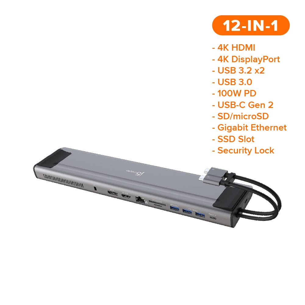 J5create M.2 NVMe USB-C Gen 2 12-in-1 Dual 4K Docking Station (JCD522)