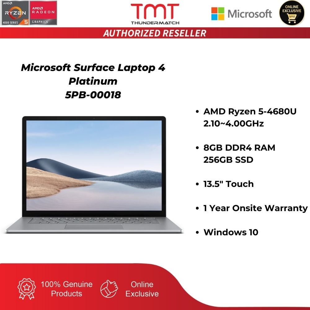 Microsoft Surface Laptop 4 Platinum | Ryzen 5-4680U | 8GB 256GB SSD | 13.5" | W10 (5PB-00018)